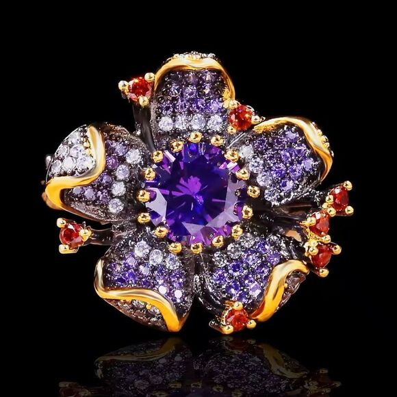 Floral Gemstone Earrings and Ring Set – Luxurious Statement Jewelry - Picture 3 of 13